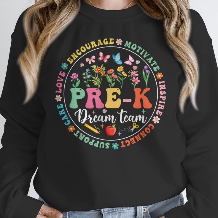 Pre-K Dream Team Back To School Teacher Flower Women Crewneck Sweatshirt, funny design