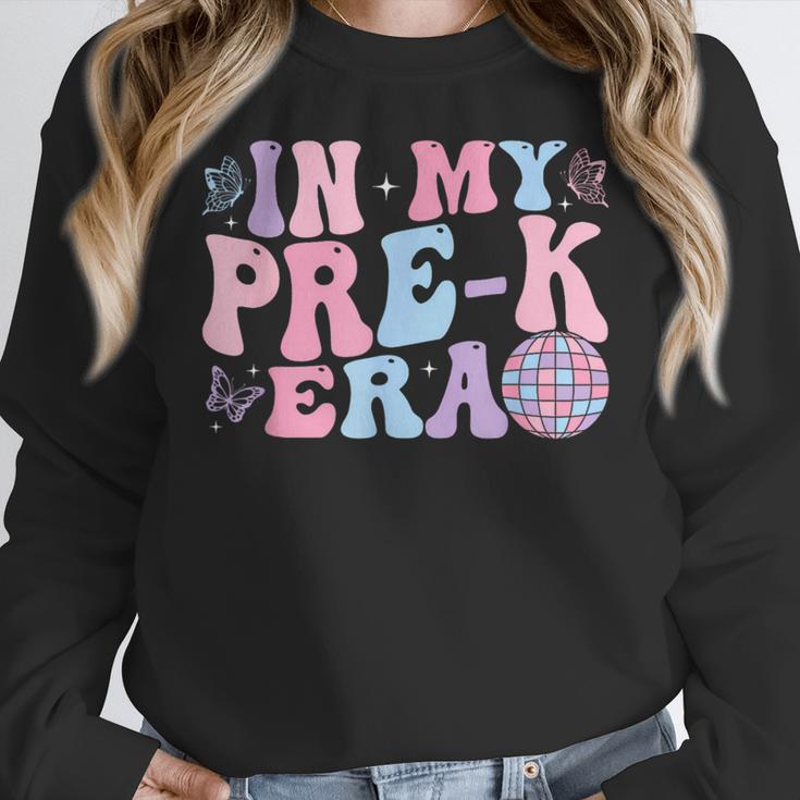 In My Pre K Era Groovy Back To School First Day Teacher Kids Women Crewneck Sweatshirt, Groovy Teacher Gifts, funny design