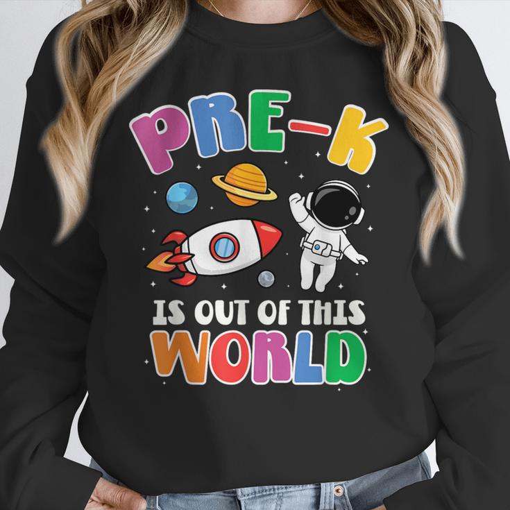 Pre-K Student Teacher Astronaut Space Back To School Women Crewneck Sweatshirt, funny design Pre-K Student Teacher Astronaut Space Back To School Women Crewneck Sweatshirt, funny design