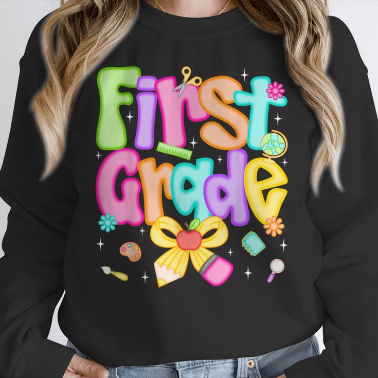 Preppy First Grade Back To School 1st Grade Teacher Girl Kid Women Crewneck Sweatshirt, First Grade Teacher Gifts, funny design Preppy First Grade Back To School 1st Grade Teacher Girl Kid Women Crewneck Sweatshirt, First Grade Teacher Gifts, funny design