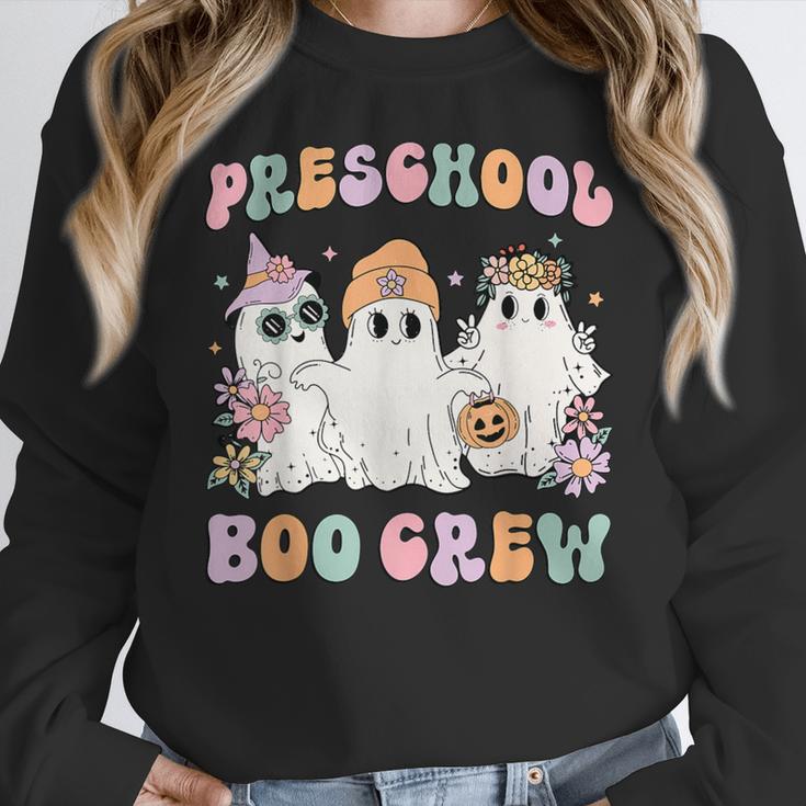 Preschool Boo Crew Groovy Halloween Floral Ghost Teacher Men Women Kids Women Crewneck Sweatshirt, Groovy Teacher Gifts, funny design Preschool Boo Crew Groovy Halloween Floral Ghost Teacher Men Women Kids Women Crewneck Sweatshirt, Groovy Teacher Gifts, funny design