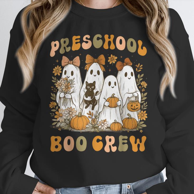 Preschool Boo Crew Halloween Teacher Ghost Costume Matching Women Crewneck Sweatshirt, funny design