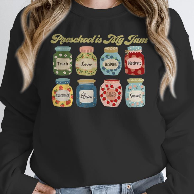 Preschool Is My Jam Retro Preschool Teacher Back To School Women Crewneck Sweatshirt, funny design Preschool Is My Jam Retro Preschool Teacher Back To School Women Crewneck Sweatshirt, funny design