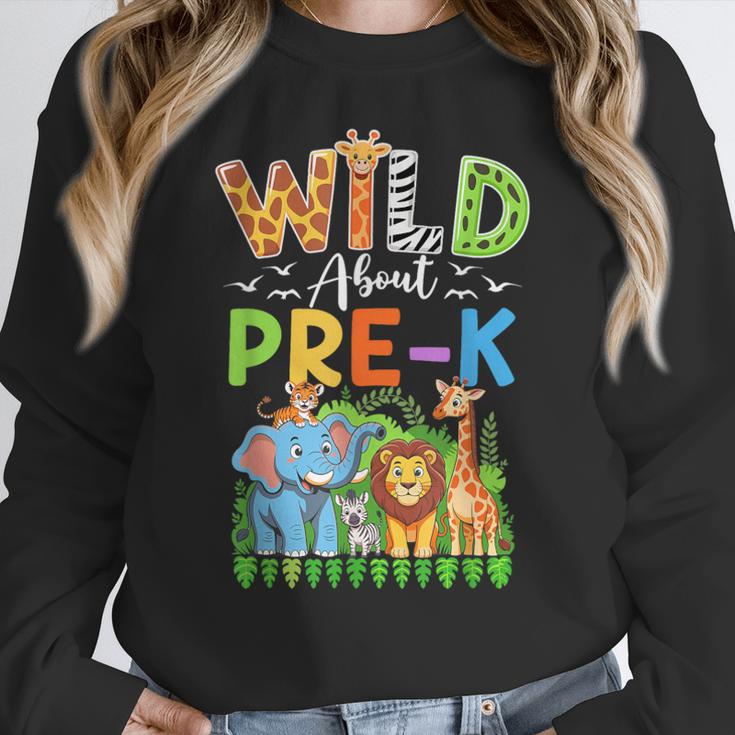 Preschool Teacher Kids Back To School Wild About Pre-K Women Crewneck Sweatshirt, funny design Preschool Teacher Kids Back To School Wild About Pre-K Women Crewneck Sweatshirt, funny design