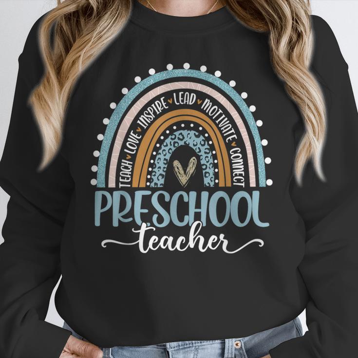 Preschool Teacher Leopard Boho Rainbow Back To School Women Crewneck Sweatshirt, funny design Preschool Teacher Leopard Boho Rainbow Back To School Women Crewneck Sweatshirt, funny design