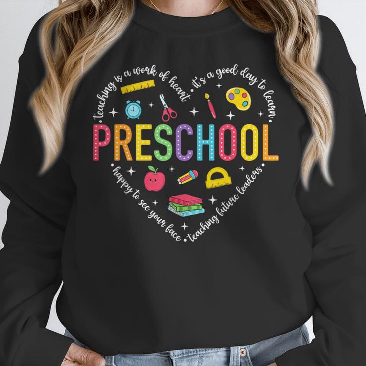 Preschool Teacher Pre-K Heart First Day Of Preschool Kids Women Crewneck Sweatshirt, funny design Preschool Teacher Pre-K Heart First Day Of Preschool Kids Women Crewneck Sweatshirt, funny design