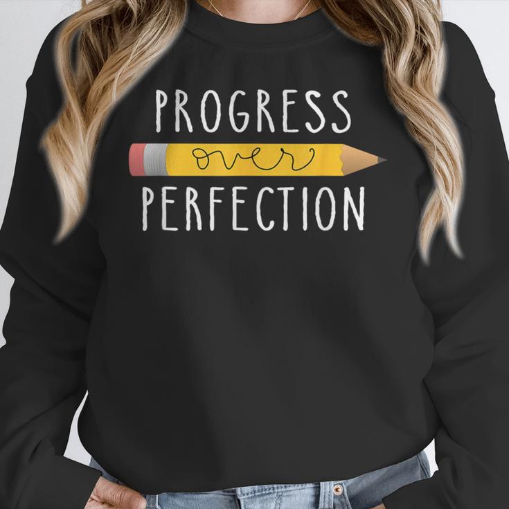 Progress Over Perfection Motivational Teacher Tee Women Crewneck Sweatshirt, funny design Progress Over Perfection Motivational Teacher Tee Women Crewneck Sweatshirt, funny design