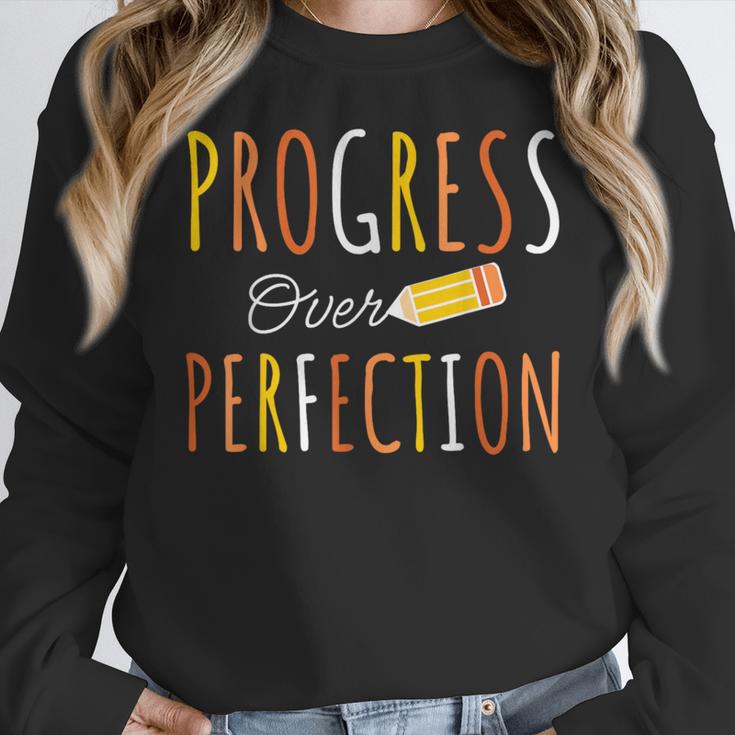 Progress Over Perfection Teacher Pencil Back-To-School Women Crewneck Sweatshirt, funny design