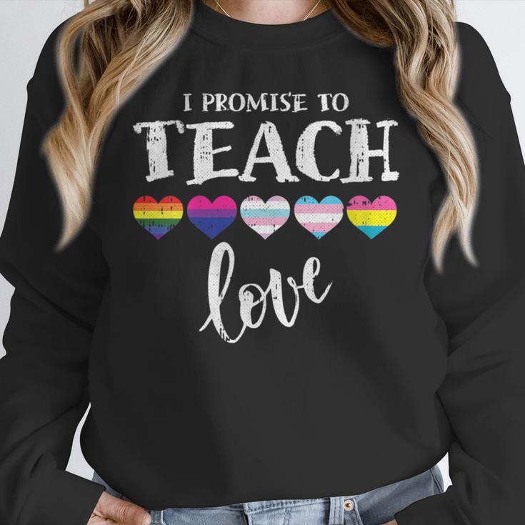 I Promise To Teach Love LGBT-Q Pride Proud Ally Teacher Women Crewneck Sweatshirt, funny design I Promise To Teach Love LGBT-Q Pride Proud Ally Teacher Women Crewneck Sweatshirt, funny design