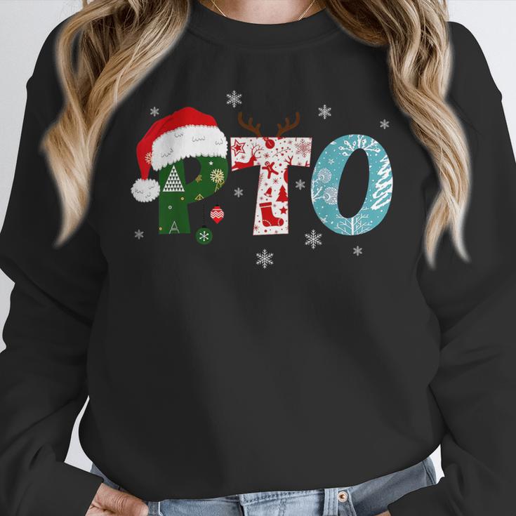 PTO Santa Hat Reindeer Parent Teacher Organization Christmas Women Crewneck Sweatshirt, funny design PTO Santa Hat Reindeer Parent Teacher Organization Christmas Women Crewneck Sweatshirt, funny design