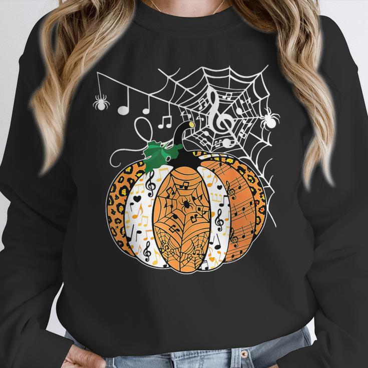 Pumpkin Music Teacher Halloween Fall Music Notes Autumn Women Crewneck Sweatshirt, funny design