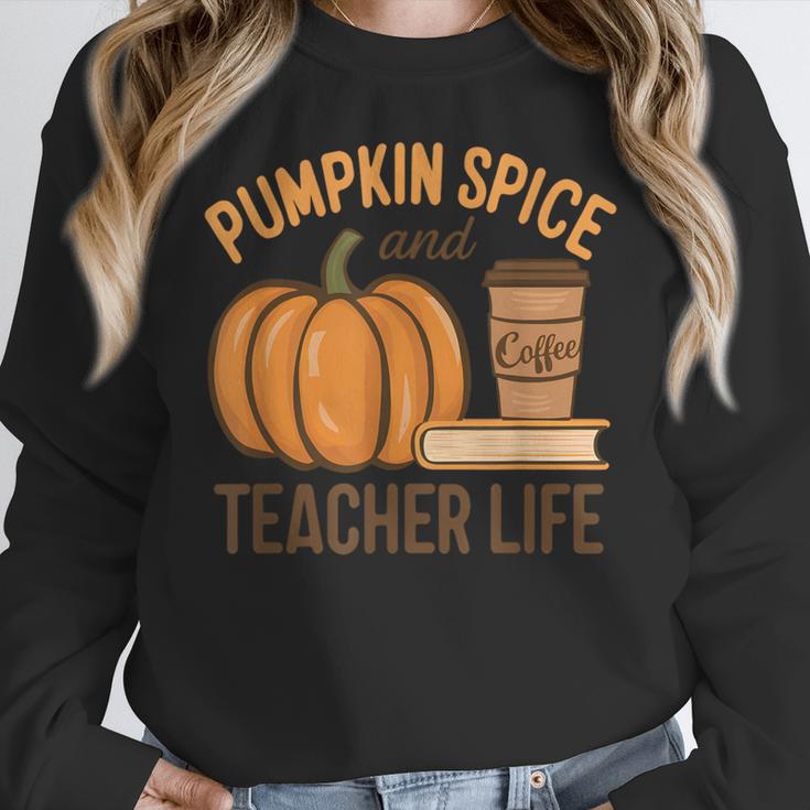 Pumpkin Spice And Teacher Life Halloween Teacher Women Crewneck Sweatshirt, funny design Pumpkin Spice And Teacher Life Halloween Teacher Women Crewneck Sweatshirt, funny design