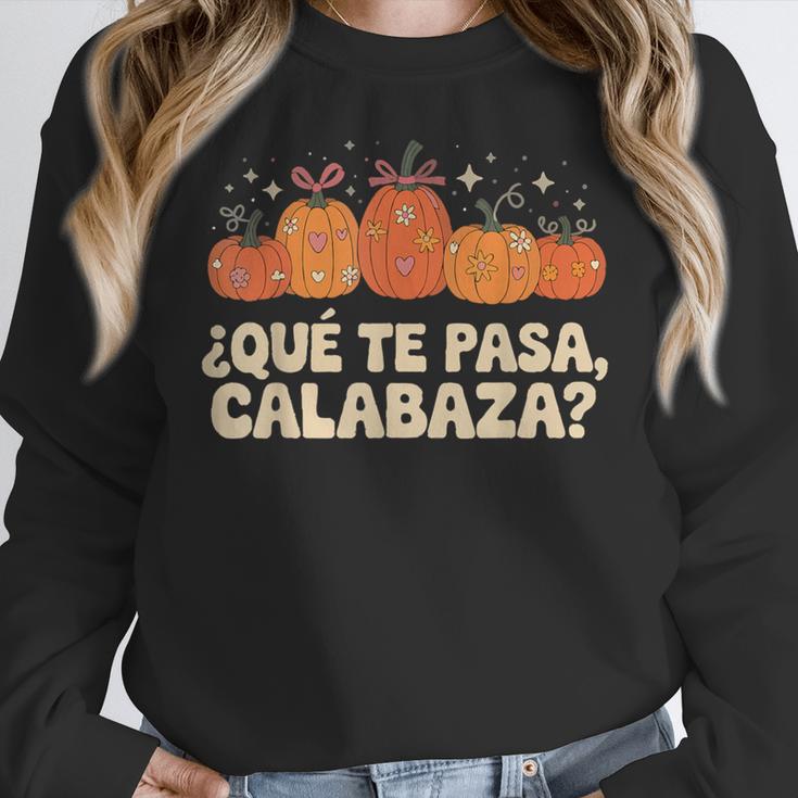 Que Pasa Calabaza Spanish Teacher Bilingual Pumpkin Women Women Crewneck Sweatshirt, funny design Que Pasa Calabaza Spanish Teacher Bilingual Pumpkin Women Women Crewneck Sweatshirt, funny design