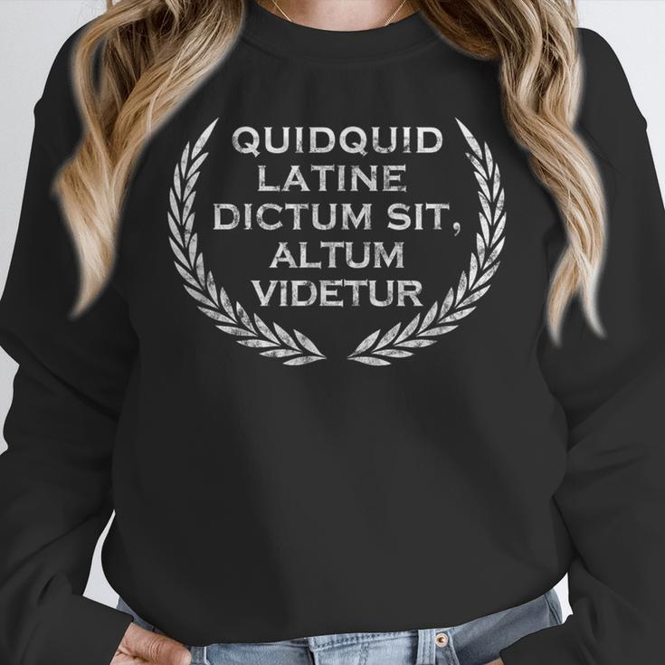 Quidquid Latine Dictum Sit Altum Videtur Teacher Women Crewneck Sweatshirt, funny design Quidquid Latine Dictum Sit Altum Videtur Teacher Women Crewneck Sweatshirt, funny design