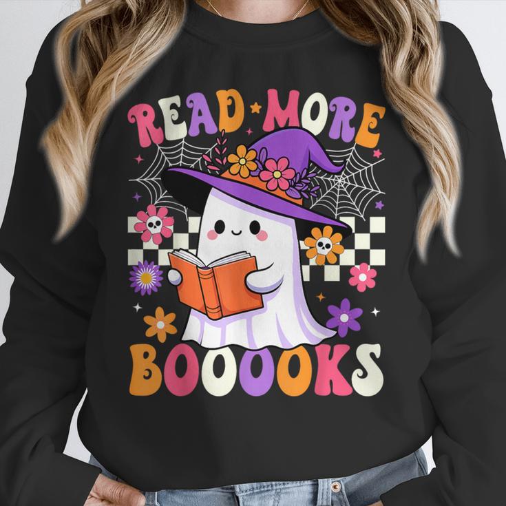 Read More Books Ghost Reading Book Teacher Halloween Women Crewneck Sweatshirt, funny design