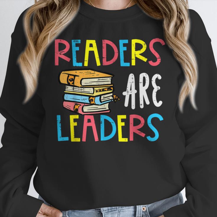 Readers Are Leaders Reading Book Lover Teacher Women Men Kid Women Crewneck Sweatshirt, funny design