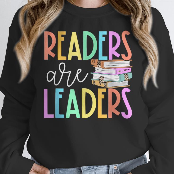 Readers Are Leaders Reading Book Lovers Teacher Women Kids Women Crewneck Sweatshirt, funny design