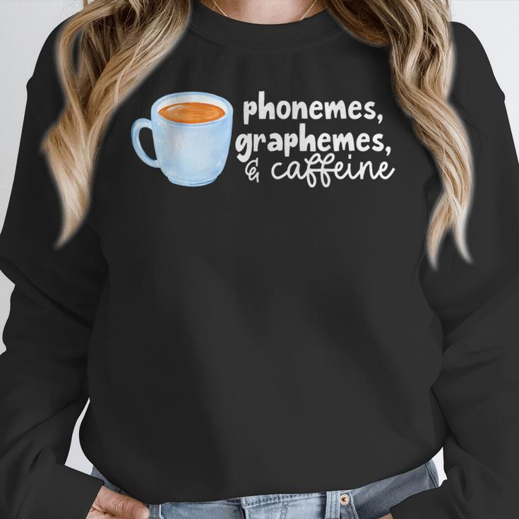 Reading Interventionist Specialist Teacher Phonemes Graphemes And Caffeine Reading Intervention -Adults Classic Fit Short Sleeve Women Crewneck Sweatshirt, funny design Reading Interventionist Specialist Teacher Phonemes Graphemes And Caffeine Reading Intervention -Adults Classic Fit Short Sleeve Women Crewneck Sweatshirt, funny design