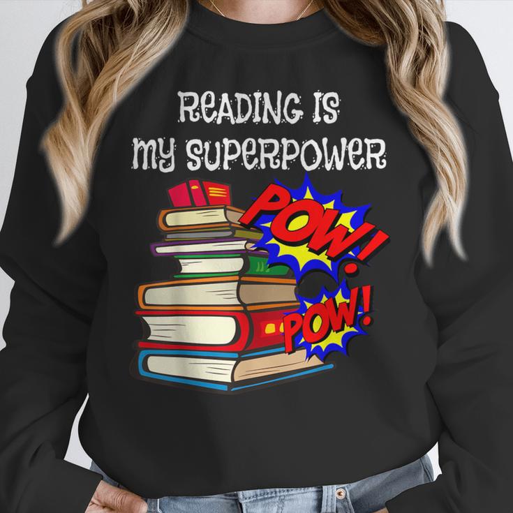 Reading Is My Super Power Superhero Best English Teacher Women Crewneck Sweatshirt, Super Teacher Gifts, English Teacher Gifts, funny design