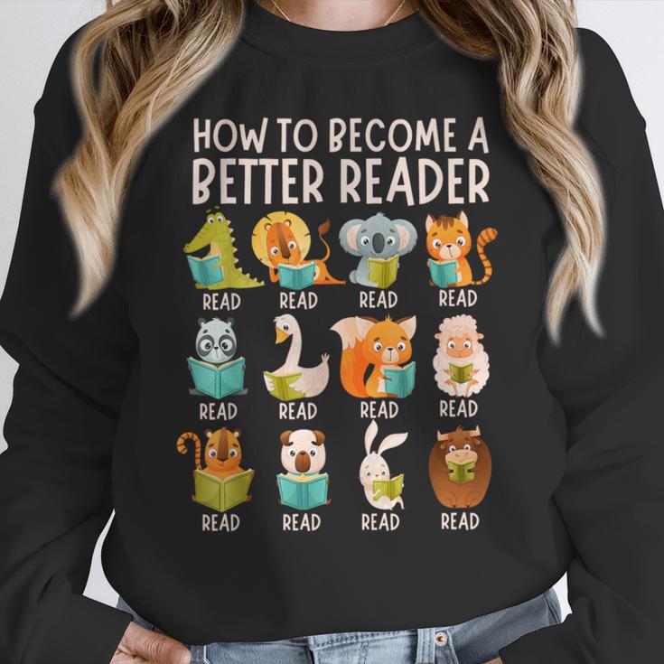 Reading Teacher How To Become a Better Reader Book Lover Fun Women Crewneck Sweatshirt, funny design Reading Teacher How To Become a Better Reader Book Lover Fun Women Crewneck Sweatshirt, funny design