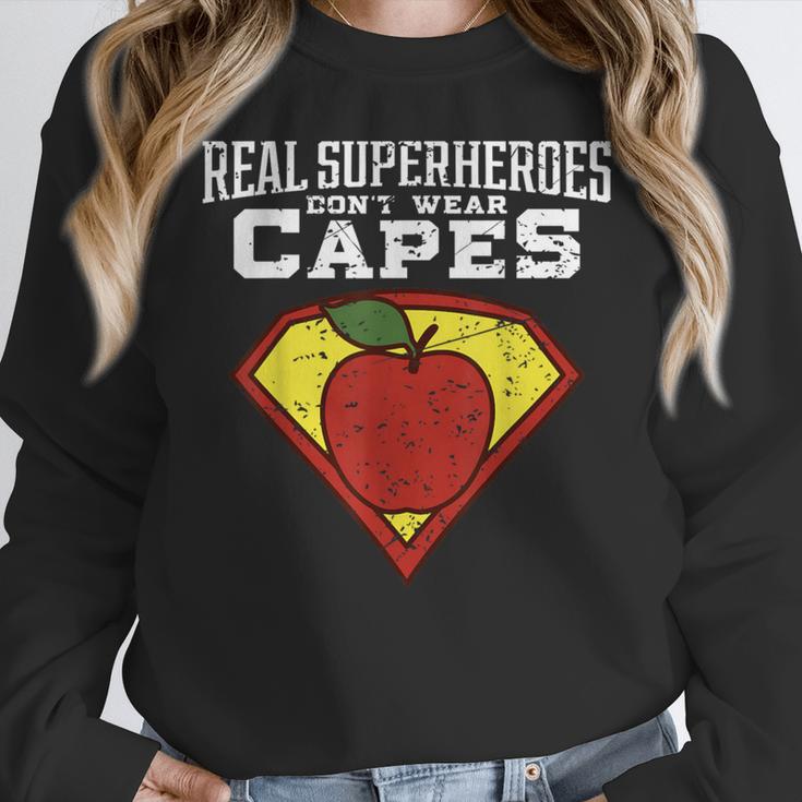 Real Superheroes Don't Wear Capes Teacher Shirt Teaching Te Women Crewneck Sweatshirt, funny design Real Superheroes Don't Wear Capes Teacher Shirt Teaching Te Women Crewneck Sweatshirt, funny design