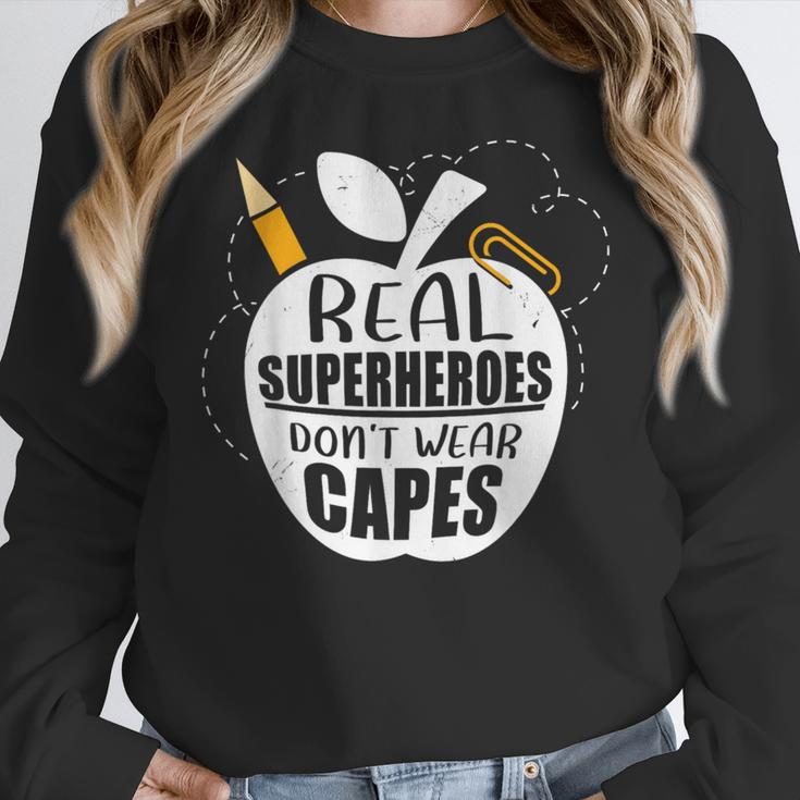 Real Superheroes Wear No Capes Teacher Design Teach Women Crewneck Sweatshirt, funny design Real Superheroes Wear No Capes Teacher Design Teach Women Crewneck Sweatshirt, funny design