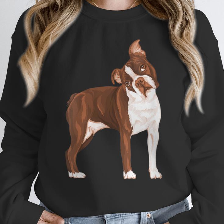 Red Boston Terrier Dog Women Crewneck Sweatshirt, funny design