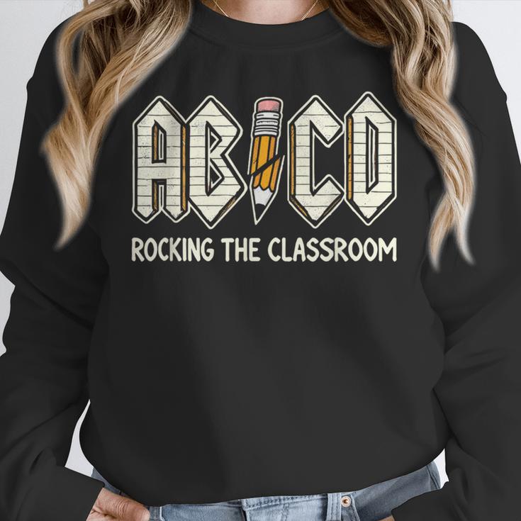 Retro Abcd Teacher Novelty Back To School Teacher Women Crewneck Sweatshirt, funny design