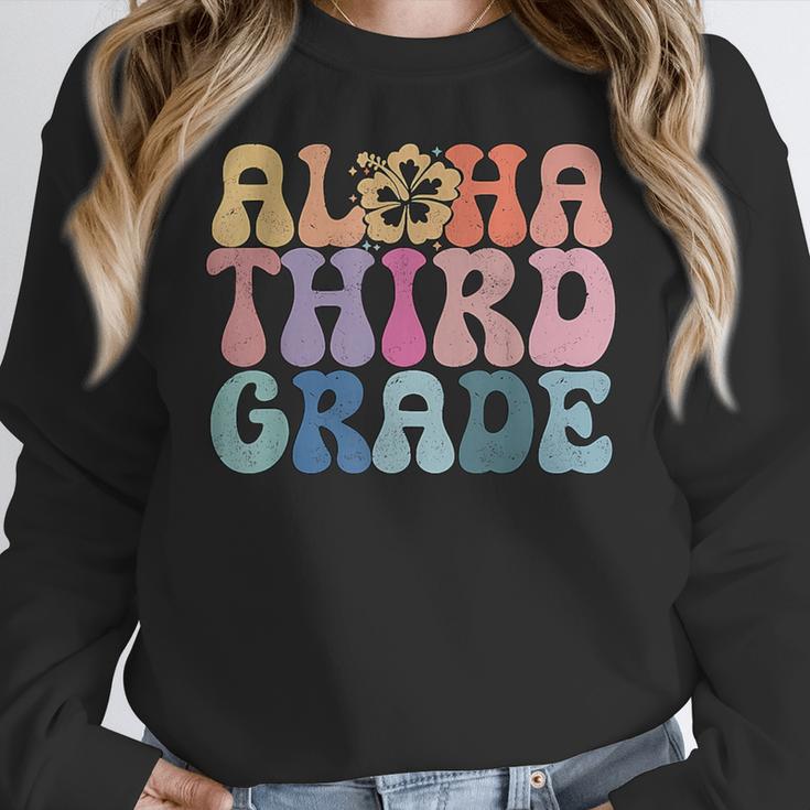 Retro Aloha Third Grade Teacher Summer Vacation Beach Hawaii Women Crewneck Sweatshirt, funny design Retro Aloha Third Grade Teacher Summer Vacation Beach Hawaii Women Crewneck Sweatshirt, funny design