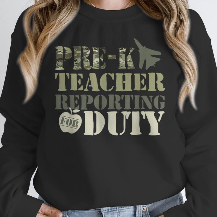 Retro Back To School Women Old Camo Pre-K Teacher Women Crewneck Sweatshirt, funny design Retro Back To School Women Old Camo Pre-K Teacher Women Crewneck Sweatshirt, funny design