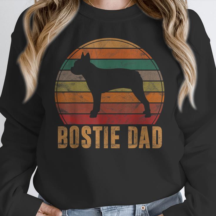Retro Boston Terrier Dad Dog Owner Pet Bostie Father Women Crewneck Sweatshirt, Boston Terrier Dad Gifts, funny design