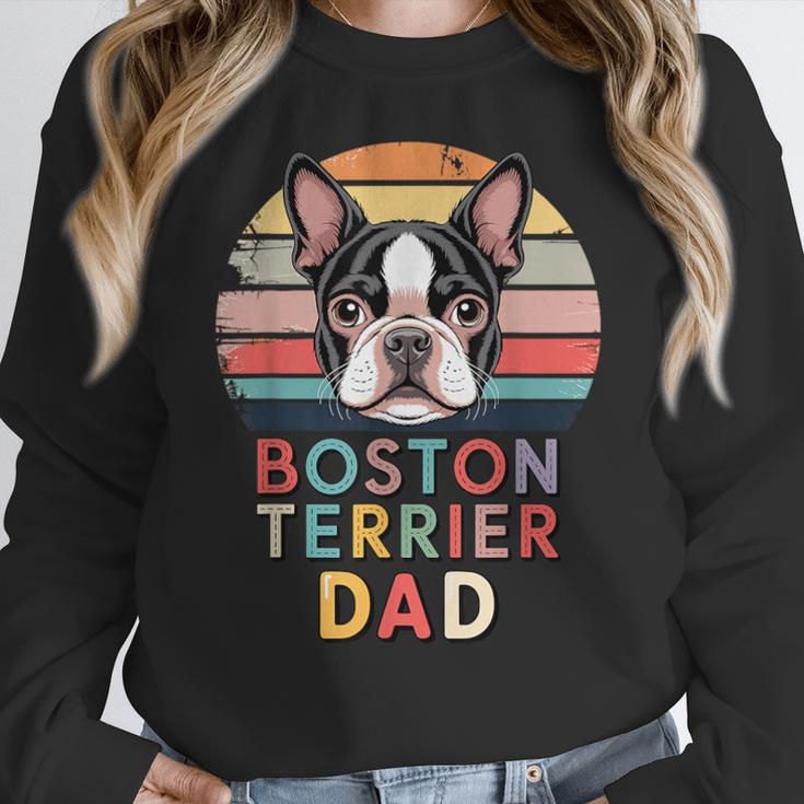 Retro Boston Terrier Dad Women Crewneck Sweatshirt, Boston Terrier Dad Gifts, funny design