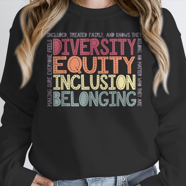 Retro Diversity Equity Inclusion Belonging DEIB Teacher Women Crewneck Sweatshirt, funny design Retro Diversity Equity Inclusion Belonging DEIB Teacher Women Crewneck Sweatshirt, funny design