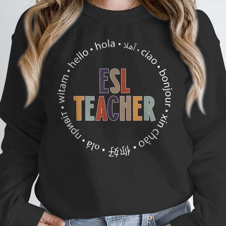 Retro ESL Teacher Teach Multilingual Learners Team Women Crewneck Sweatshirt, Esl Teacher Gifts, funny design