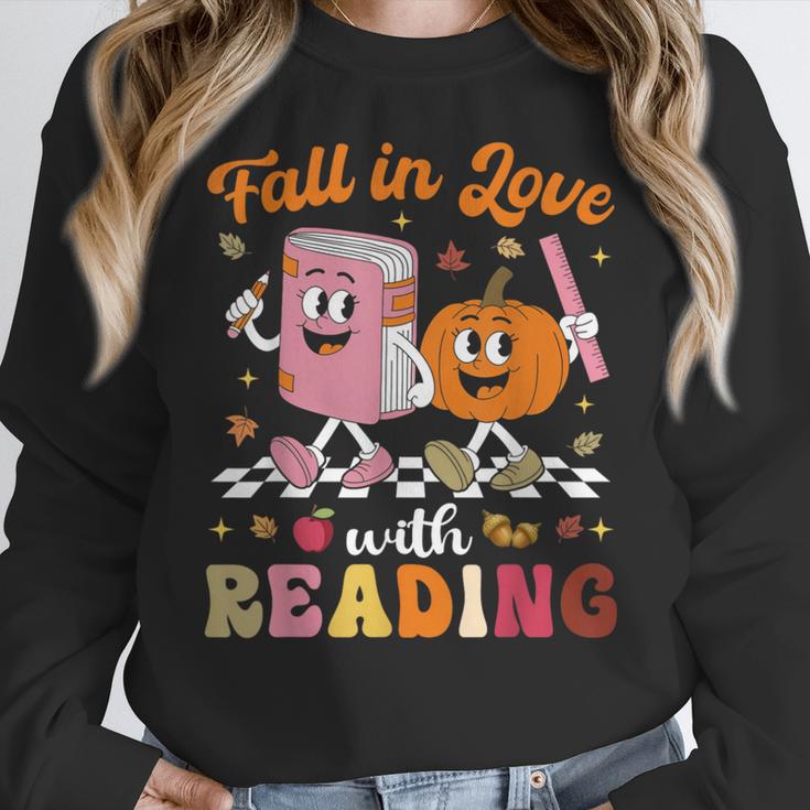 Retro Fall In Love With Learning Pumpkin Autumn Teacher Women Crewneck Sweatshirt, funny design Retro Fall In Love With Learning Pumpkin Autumn Teacher Women Crewneck Sweatshirt, funny design