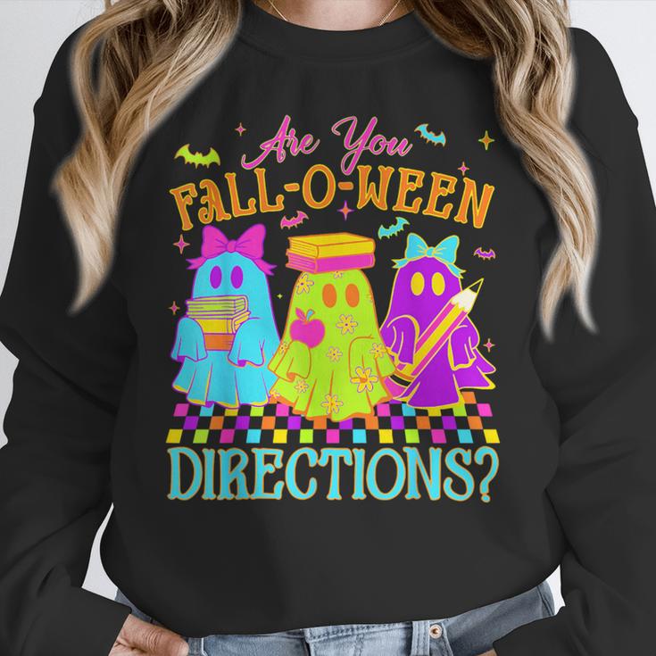 Retro Are You Falloween Direction Teacher Spooky Halloween Women Crewneck Sweatshirt, funny design Retro Are You Falloween Direction Teacher Spooky Halloween Women Crewneck Sweatshirt, funny design