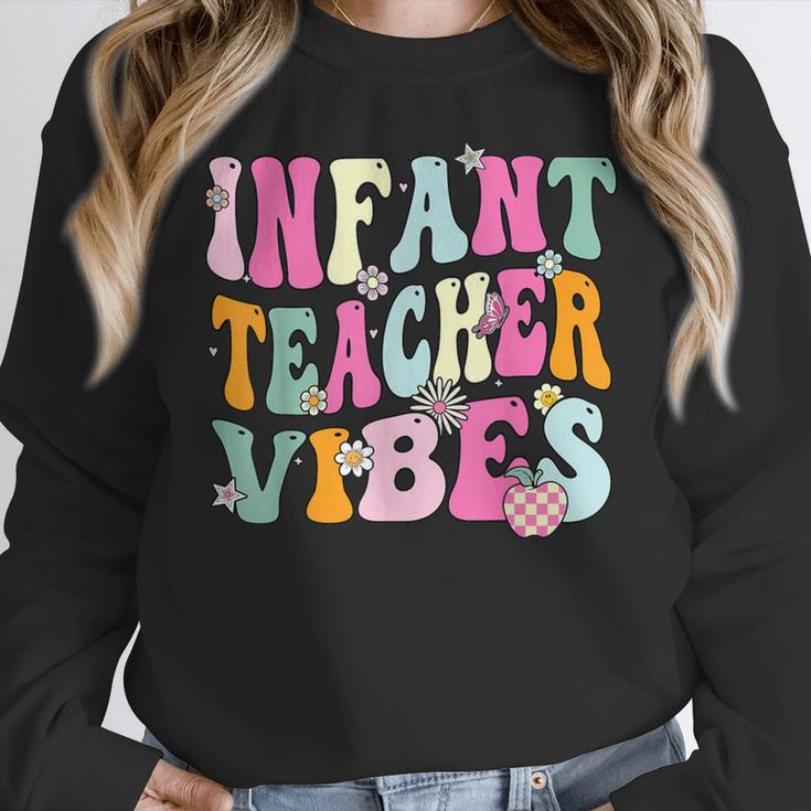 Retro Infant Teacher Vibes Women Daycare Teacher Women Crewneck Sweatshirt, funny design Retro Infant Teacher Vibes Women Daycare Teacher Women Crewneck Sweatshirt, funny design