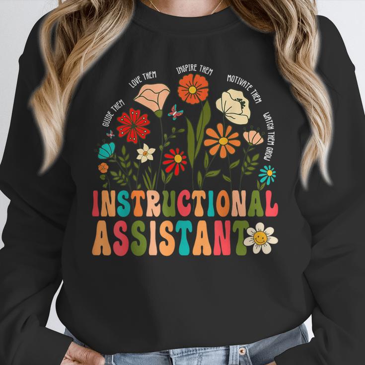 Retro Instructional Assistant Wildflowers Teacher Aide Women Crewneck Sweatshirt, funny design Retro Instructional Assistant Wildflowers Teacher Aide Women Crewneck Sweatshirt, funny design