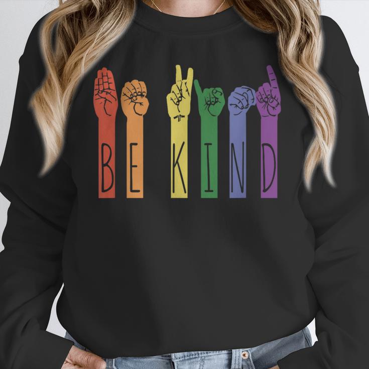 Retro Be Kind ASL Deaf Teacher Sign Language Gay Pride Women Crewneck Sweatshirt, funny design Retro Be Kind ASL Deaf Teacher Sign Language Gay Pride Women Crewneck Sweatshirt, funny design