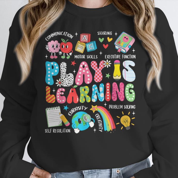 Retro Play Is Learning Kindergarten Teacher Team Women Women Crewneck Sweatshirt, funny design