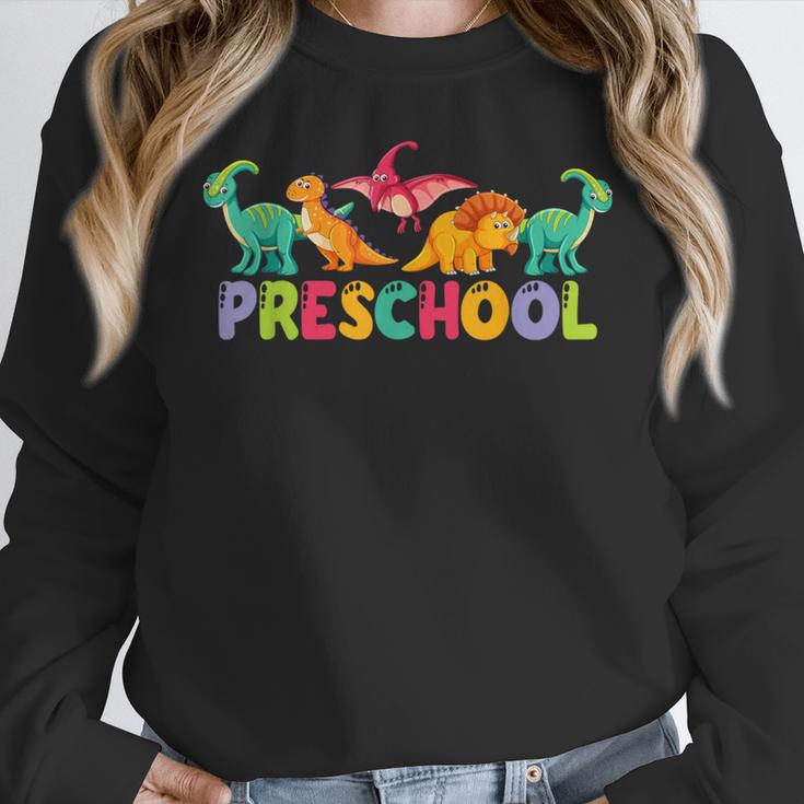 Retro Preschool Cute Dinosaur Preschool Teacher Kids Boys Women Crewneck Sweatshirt, funny design Retro Preschool Cute Dinosaur Preschool Teacher Kids Boys Women Crewneck Sweatshirt, funny design