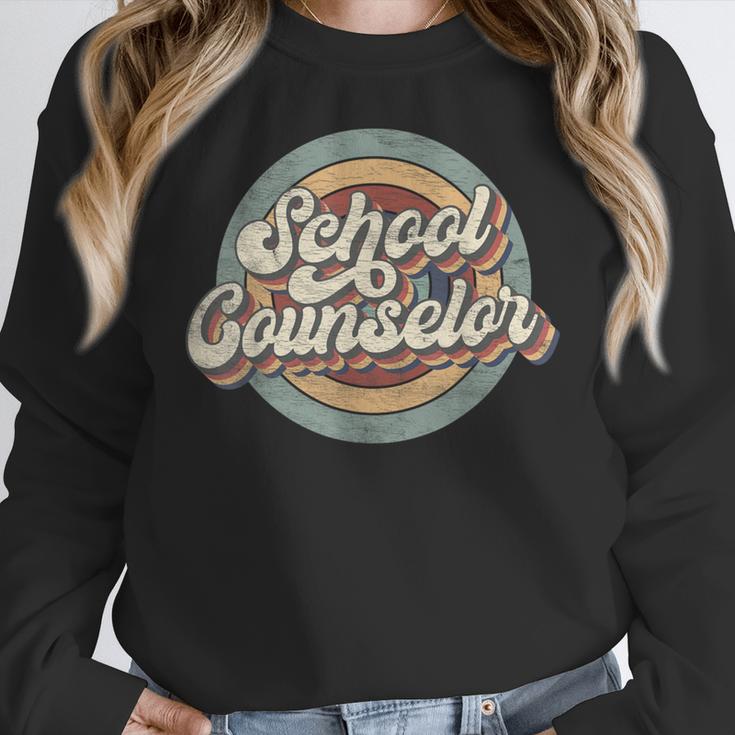 Retro School Counselor Back To School Teacher Squad Crew Women Crewneck Sweatshirt, funny design