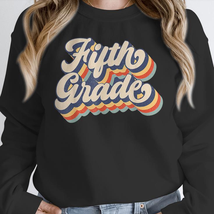 Retro Sunset Fifth Grade Teacher & Student Back To School Women Crewneck Sweatshirt, funny design