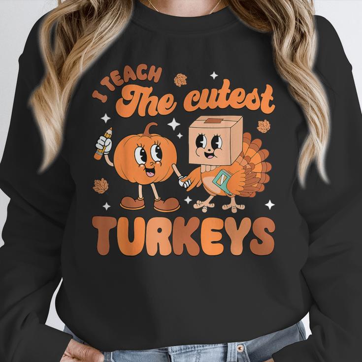 Retro I Teach The Cutest Turkey Thanksgiving Pumpkin Teacher Women Crewneck Sweatshirt, funny design Retro I Teach The Cutest Turkey Thanksgiving Pumpkin Teacher Women Crewneck Sweatshirt, funny design