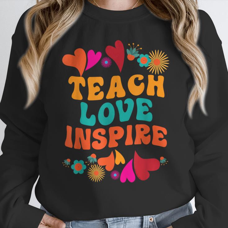 Retro Teach Love Inspire Back To School Teachers Women Crewneck Sweatshirt, funny design