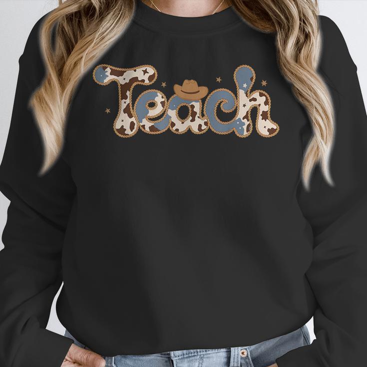 Retro Teacher Western Country Cowboy Cowgirl Back To School Women Crewneck Sweatshirt, funny design