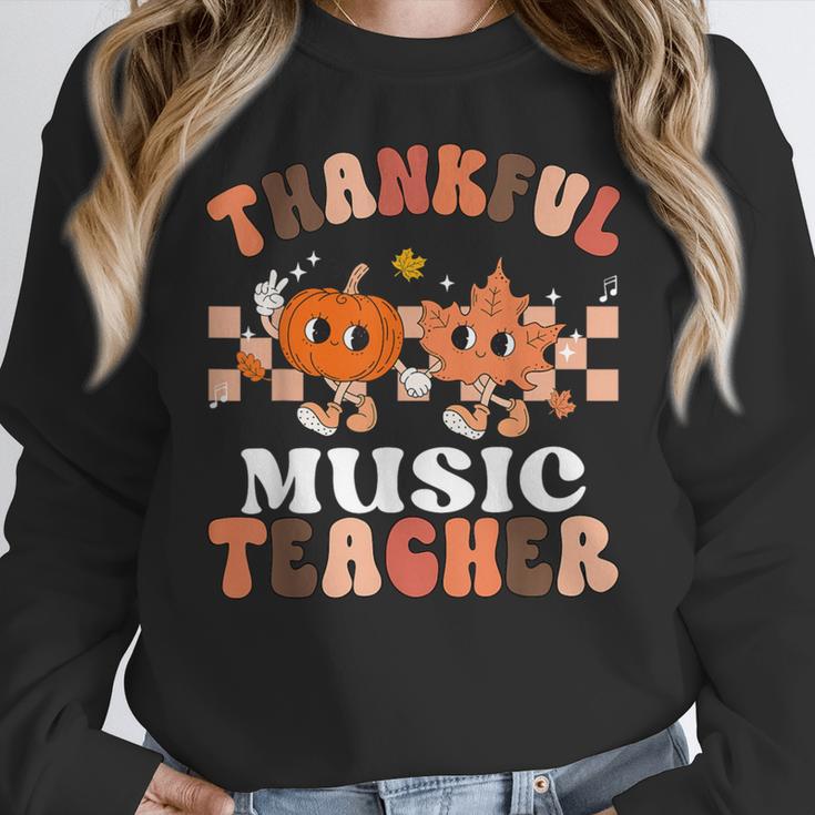 Retro Thankful Music Teacher Pumpkin Fall Thanksgiving Women Crewneck Sweatshirt, funny design