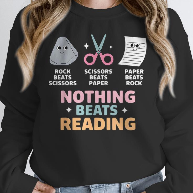 Rock Paper Scissors Teacher Librarian Nothing Beats Reading Women Crewneck Sweatshirt, funny design Rock Paper Scissors Teacher Librarian Nothing Beats Reading Women Crewneck Sweatshirt, funny design