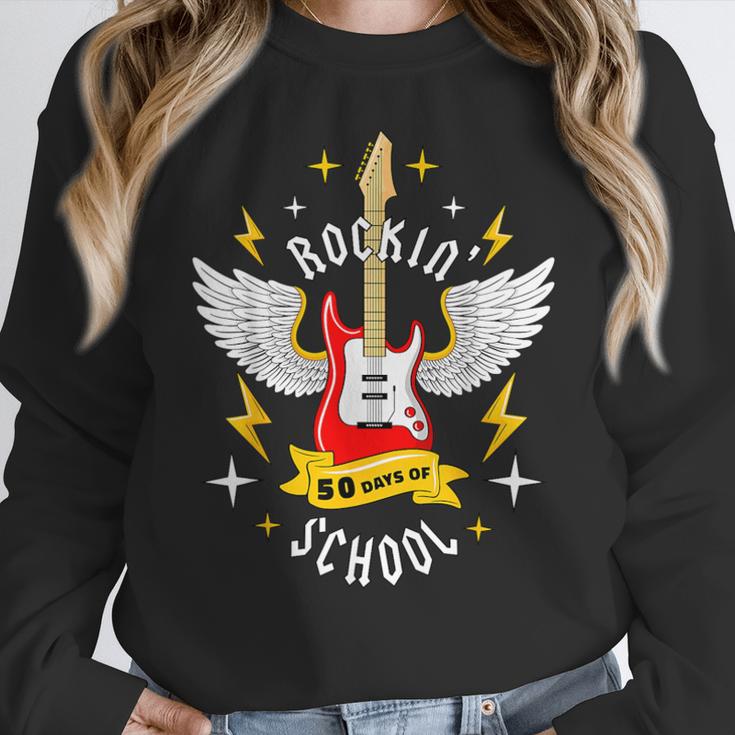 Rockin 50 Days Of School 50th Day Of School Teacher Student Men Women Girls Kids Women Crewneck Sweatshirt, funny design