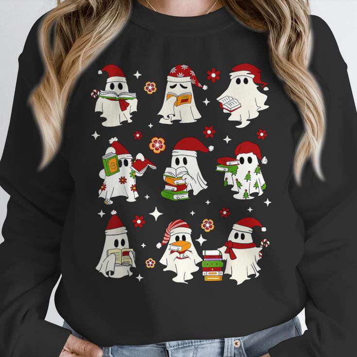 Santa Ghost Reading Books Christmas Library Teacher Women Crewneck Sweatshirt, funny design Santa Ghost Reading Books Christmas Library Teacher Women Crewneck Sweatshirt, funny design